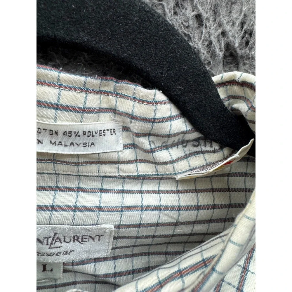 Yves Saint Laurent YSL Check Long-Sleeve Button-Up Shirt Off-White Mens Size L